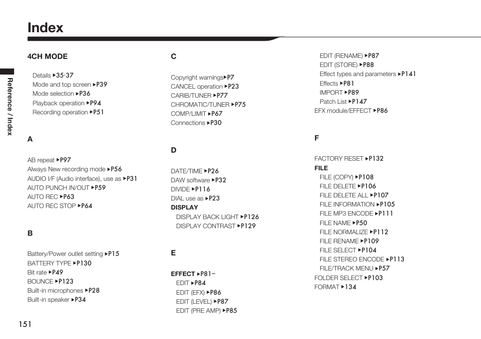 Index | Zoom H4n Pro 4-Input / 4-Track Portable Handy Recorder Kit with Protective Case (Black) User Manual | Page 147 / 151