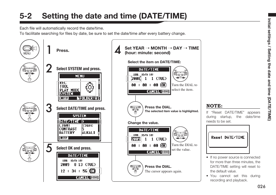 2 setting the date and time (date/time) | Zoom H4n Pro 4-Input / 4-Track Portable Handy Recorder Kit with Protective Case (Black) User Manual | Page 25 / 151