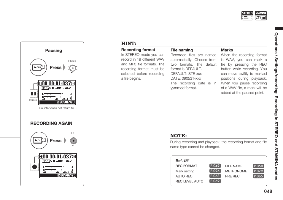Hint | Zoom H4n Pro 4-Input / 4-Track Portable Handy Recorder Kit with Protective Case (Black) User Manual | Page 46 / 151