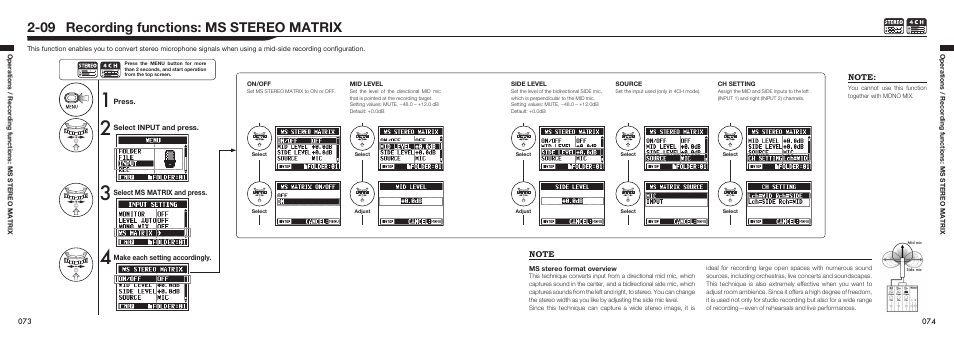 09 recording functions: ms stereo matrix | Zoom H4n Pro 4-Input / 4-Track Portable Handy Recorder Kit with Protective Case (Black) User Manual | Page 71 / 151