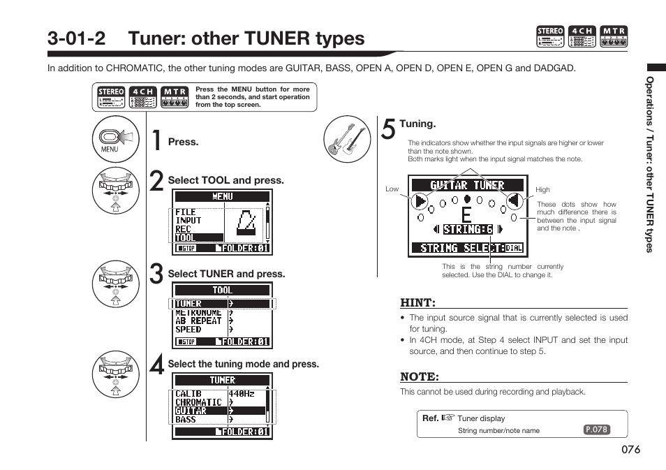 01-2 tuner: other tuner types | Zoom H4n Pro 4-Input / 4-Track Portable Handy Recorder Kit with Protective Case (Black) User Manual | Page 73 / 151