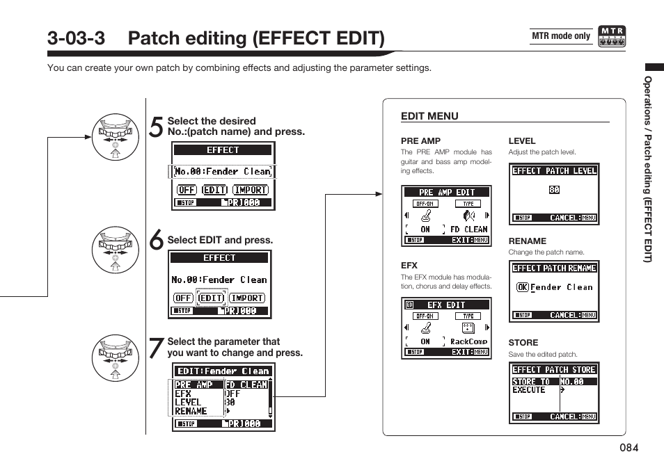 03-3 patch editing (effect edit) | Zoom H4n Pro 4-Input / 4-Track Portable Handy Recorder Kit with Protective Case (Black) User Manual | Page 80 / 151