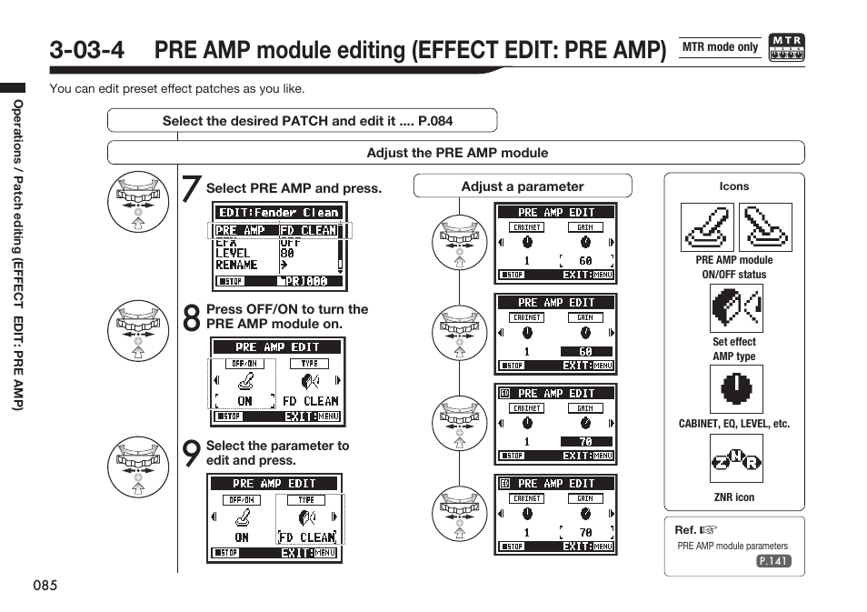 03-4 pre amp module editing (effect edit: pre amp) | Zoom H4n Pro 4-Input / 4-Track Portable Handy Recorder Kit with Protective Case (Black) User Manual | Page 81 / 151