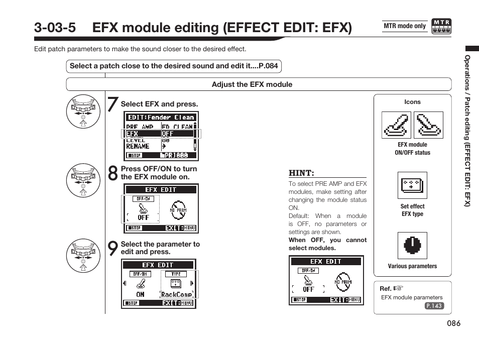 03-5 efx module editing (effect edit: efx) | Zoom H4n Pro 4-Input / 4-Track Portable Handy Recorder Kit with Protective Case (Black) User Manual | Page 82 / 151