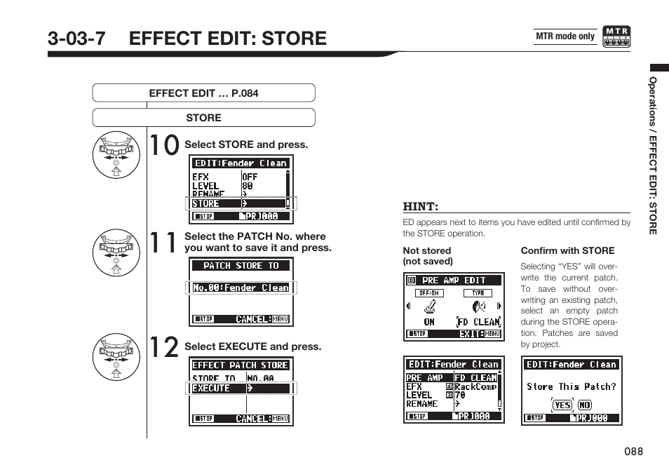 03-7 effect edit: store | Zoom H4n Pro 4-Input / 4-Track Portable Handy Recorder Kit with Protective Case (Black) User Manual | Page 84 / 151