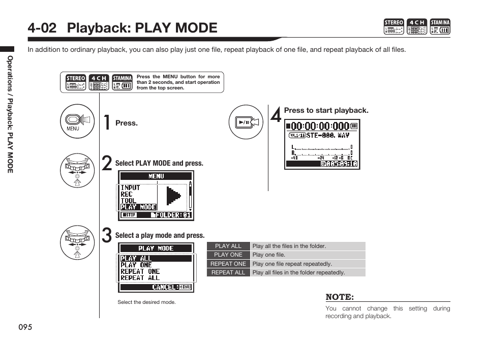 02 playback: play mode | Zoom H4n Pro 4-Input / 4-Track Portable Handy Recorder Kit with Protective Case (Black) User Manual | Page 91 / 151