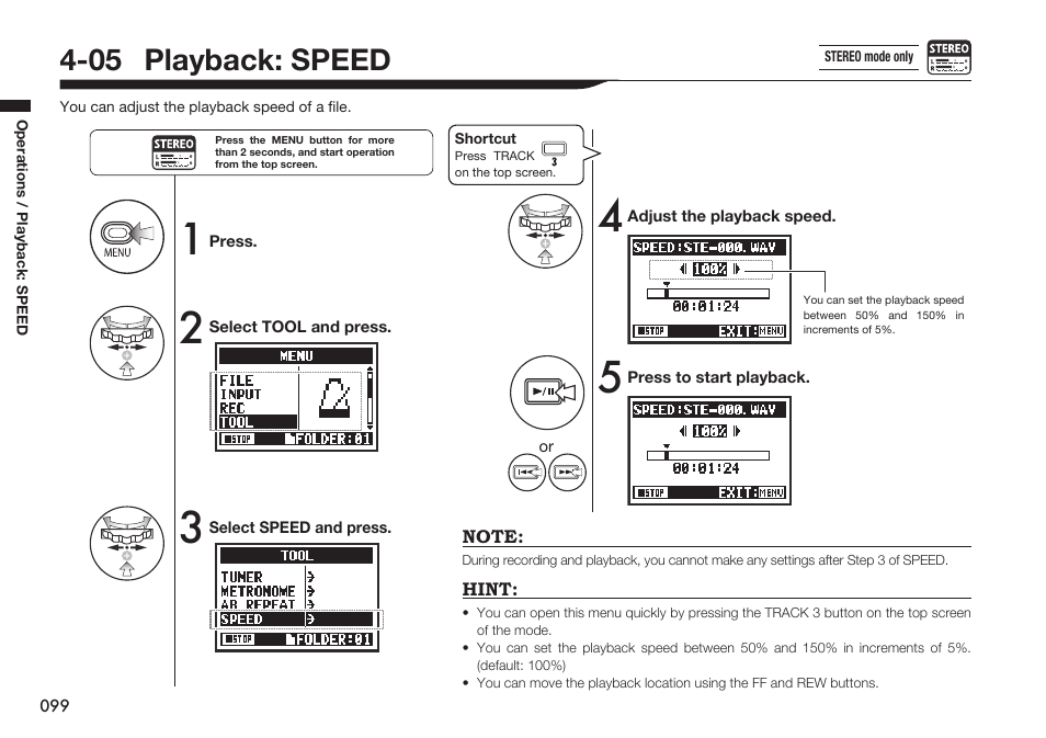 05 playback: speed | Zoom H4n Pro 4-Input / 4-Track Portable Handy Recorder Kit with Protective Case (Black) User Manual | Page 95 / 151