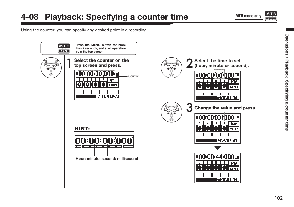 08 playback: specifying a counter time | Zoom H4n Pro 4-Input / 4-Track Portable Handy Recorder Kit with Protective Case (Black) User Manual | Page 98 / 151