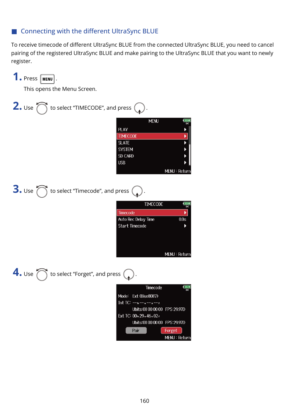 Connecting with the different ultrasync blue | Zoom F8n Pro 8-Input / 10-Track Multitrack Field Recorder User Manual | Page 160 / 316