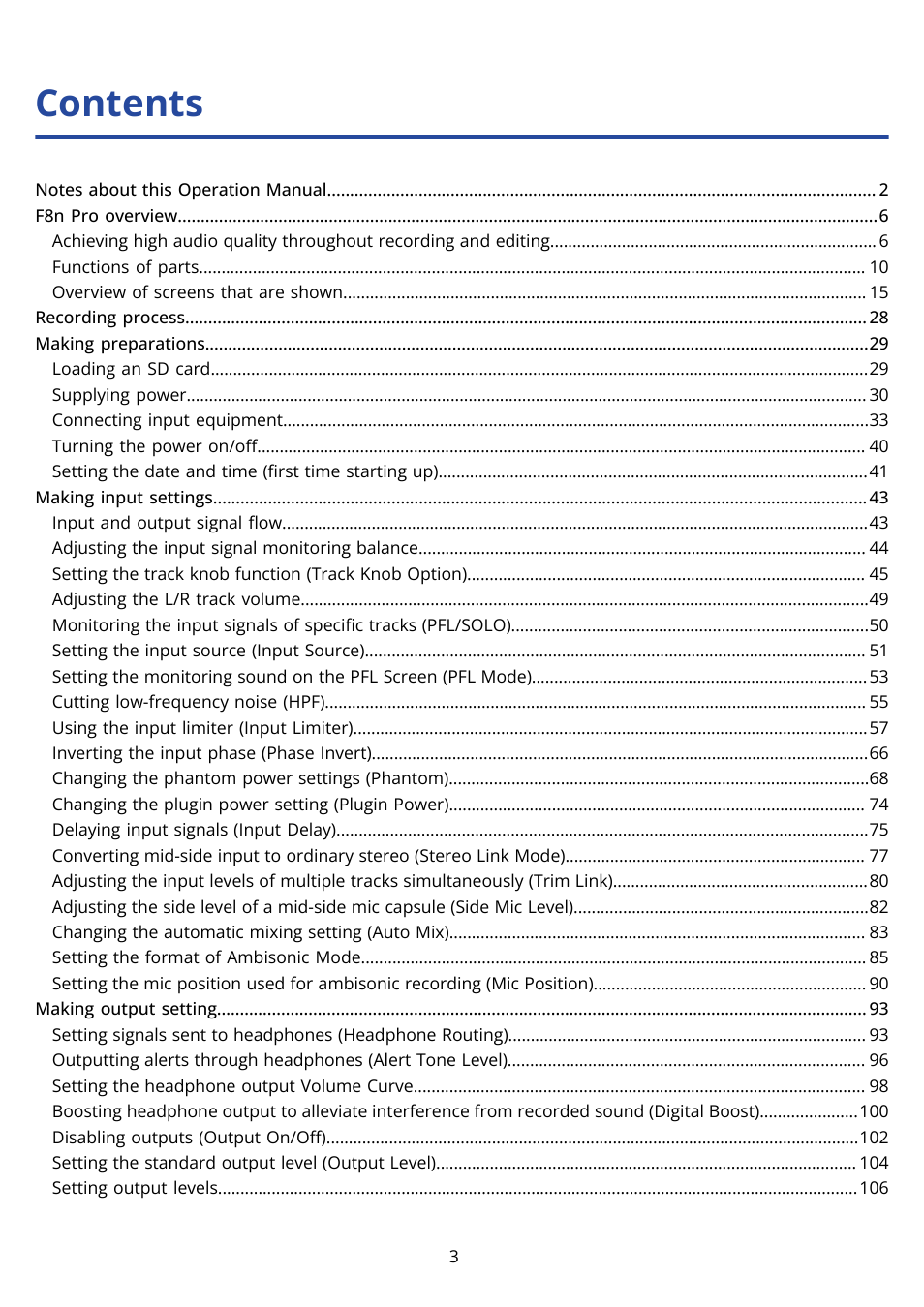 Zoom F8n Pro 8-Input / 10-Track Multitrack Field Recorder User Manual | Page 3 / 316