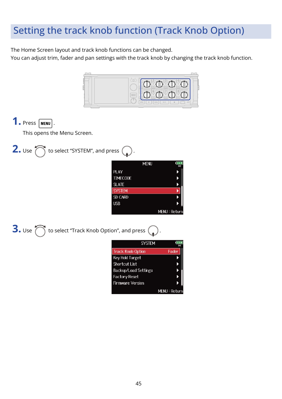 Zoom F8n Pro 8-Input / 10-Track Multitrack Field Recorder User Manual | Page 45 / 316