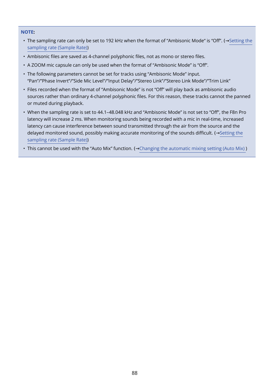 Zoom F8n Pro 8-Input / 10-Track Multitrack Field Recorder User Manual | Page 88 / 316