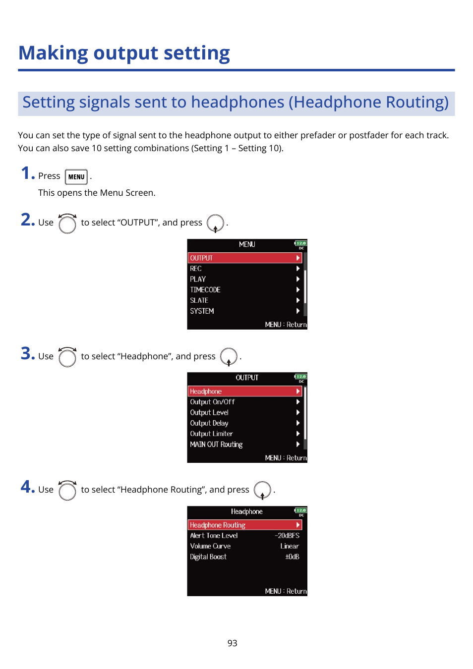 Making output setting | Zoom F8n Pro 8-Input / 10-Track Multitrack Field Recorder User Manual | Page 93 / 316