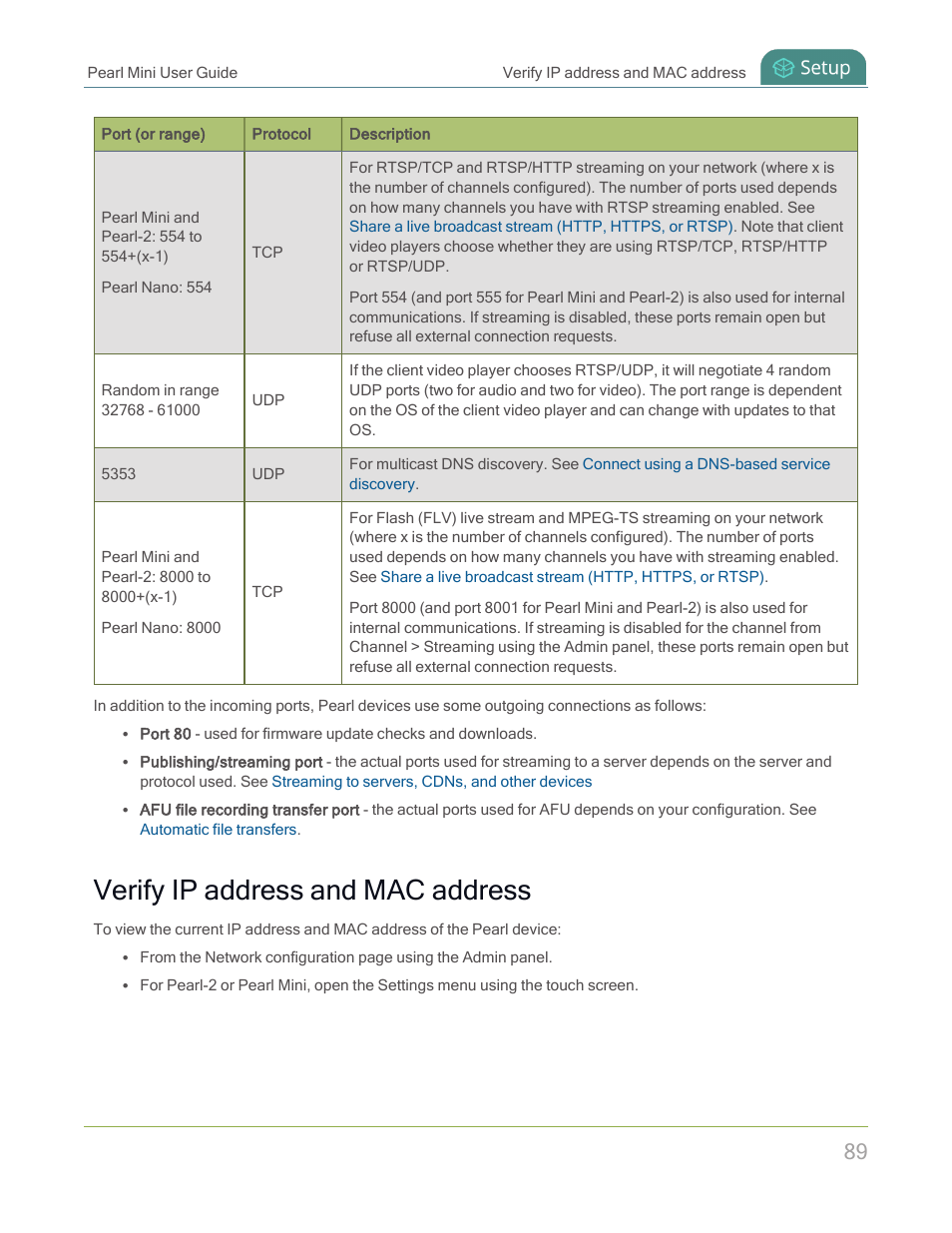 Verify ip address and mac address | Epiphan Pearl Mini Live Video Production System with 512GB SSD (NA/JP) User Manual | Page 100 / 459