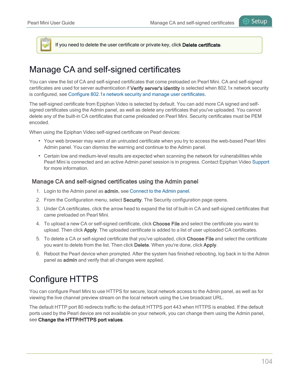 Manage ca and self-signed certificates | Epiphan Pearl Mini Live Video Production System with 512GB SSD (NA/JP) User Manual | Page 115 / 459