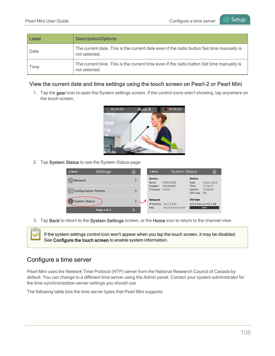 Configure a time server | Epiphan Pearl Mini Live Video Production System with 512GB SSD (NA/JP) User Manual | Page 119 / 459