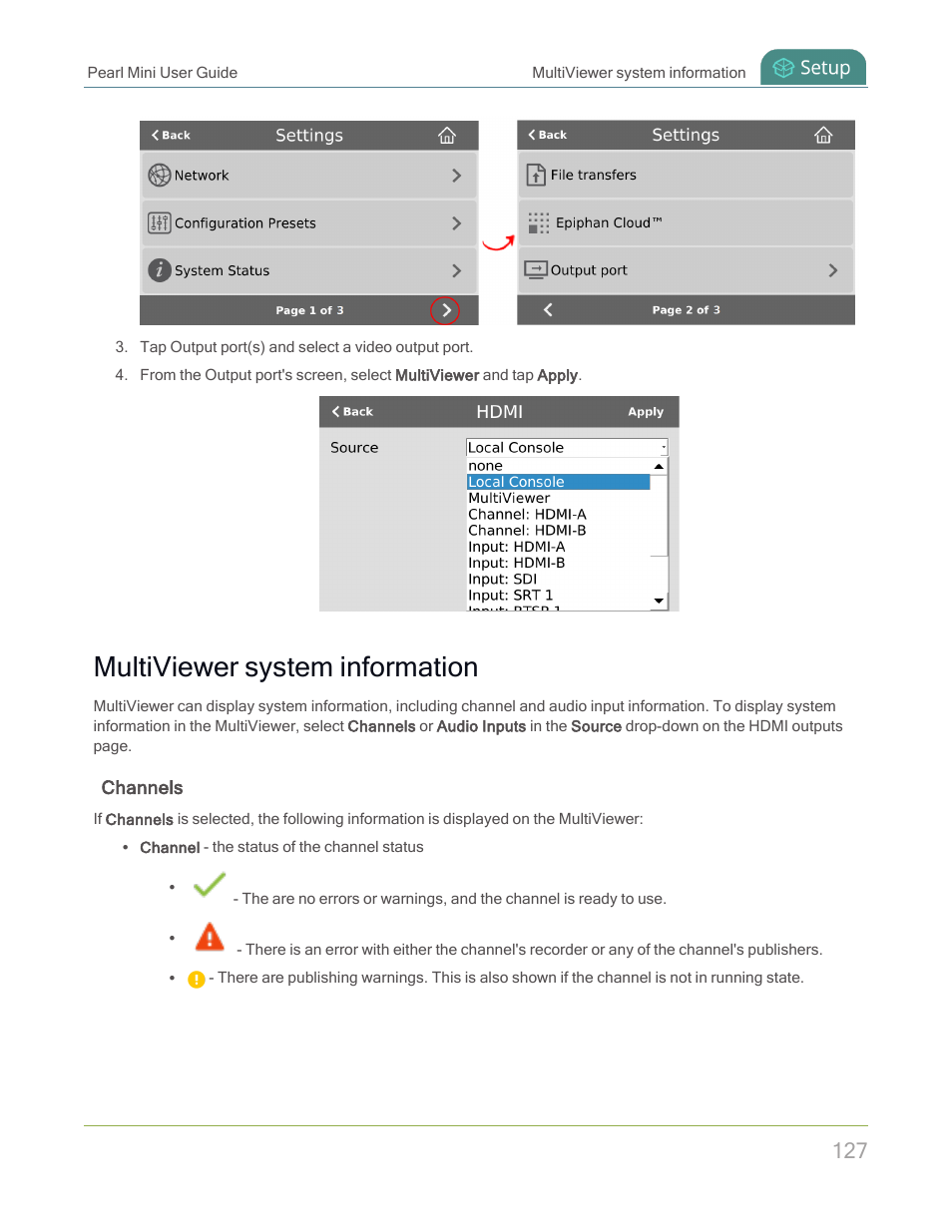 Multiviewer system information, Channels | Epiphan Pearl Mini Live Video Production System with 512GB SSD (NA/JP) User Manual | Page 138 / 459