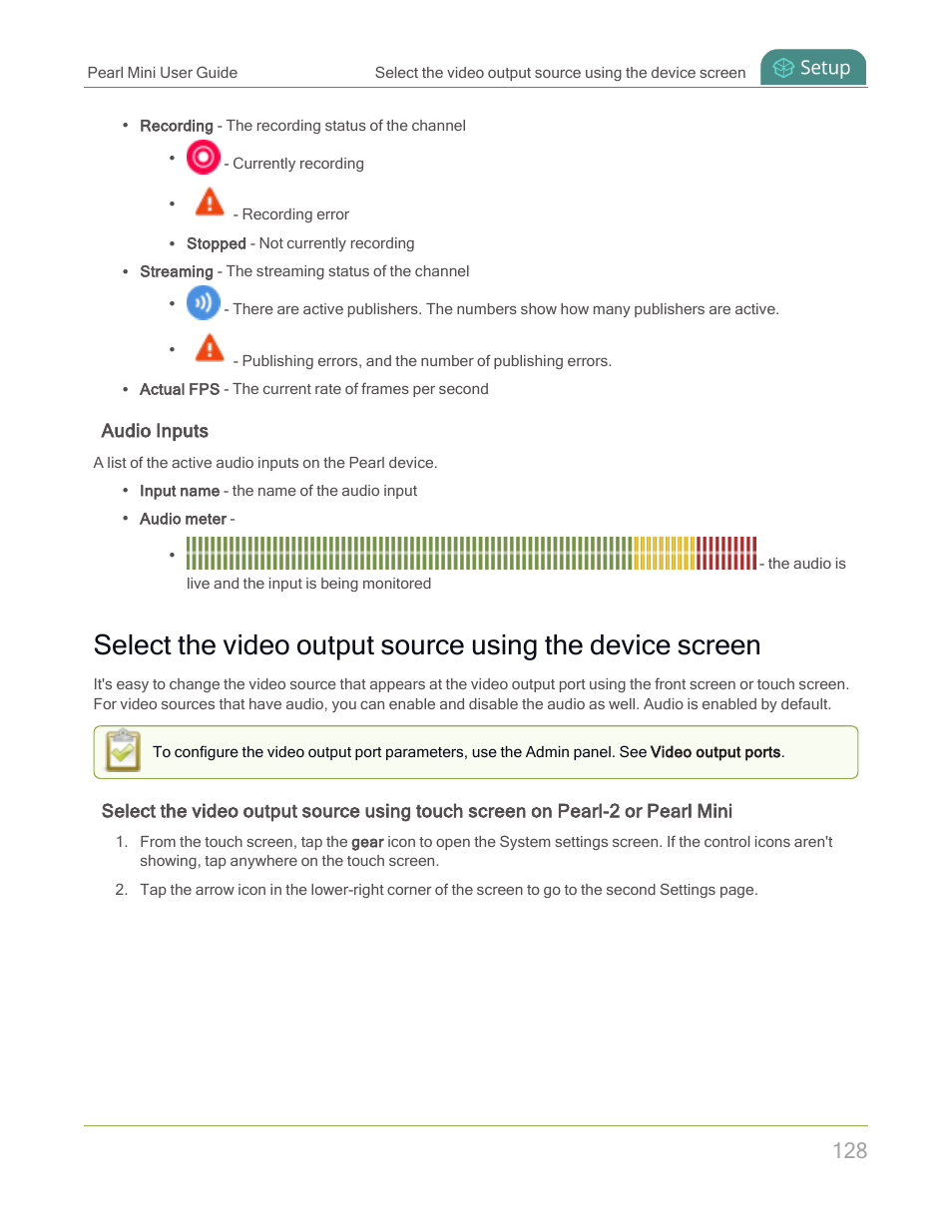 Audio inputs | Epiphan Pearl Mini Live Video Production System with 512GB SSD (NA/JP) User Manual | Page 139 / 459