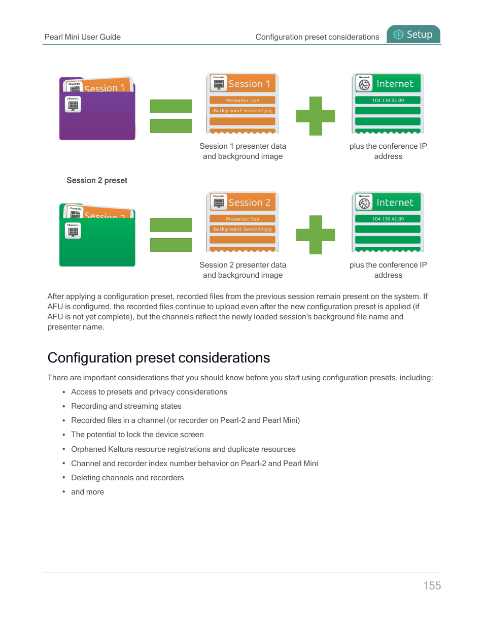 Configuration preset considerations | Epiphan Pearl Mini Live Video Production System with 512GB SSD (NA/JP) User Manual | Page 166 / 459