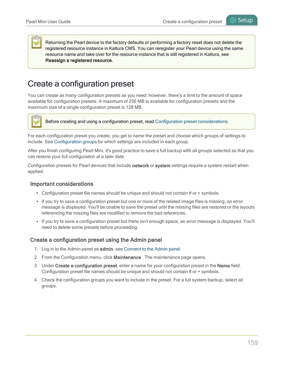 Create a configuration preset | Epiphan Pearl Mini Live Video Production System with 512GB SSD (NA/JP) User Manual | Page 170 / 459