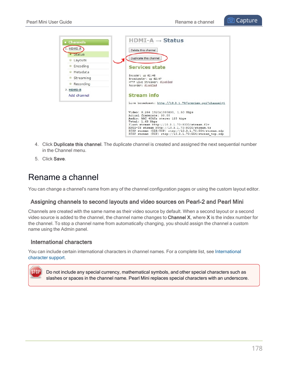 Rename a channel | Epiphan Pearl Mini Live Video Production System with 512GB SSD (NA/JP) User Manual | Page 189 / 459