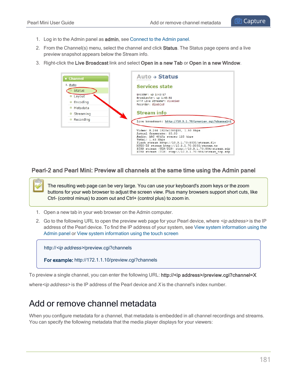 Add or remove channel metadata | Epiphan Pearl Mini Live Video Production System with 512GB SSD (NA/JP) User Manual | Page 192 / 459