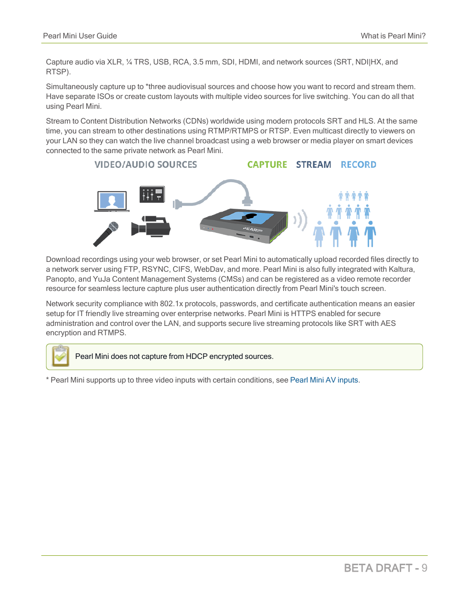Beta draft - 9 | Epiphan Pearl Mini Live Video Production System with 512GB SSD (NA/JP) User Manual | Page 20 / 459