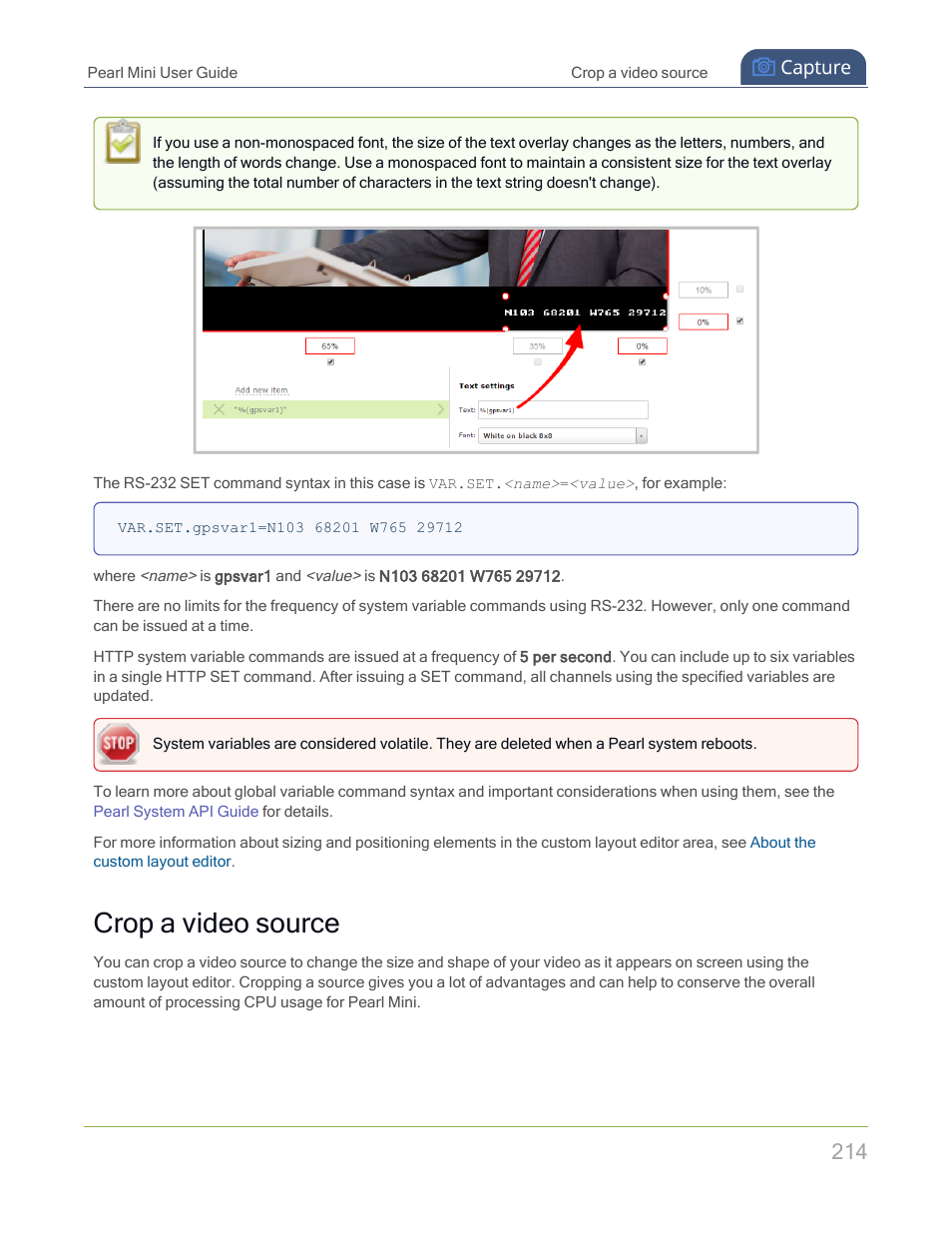Crop a video source | Epiphan Pearl Mini Live Video Production System with 512GB SSD (NA/JP) User Manual | Page 225 / 459