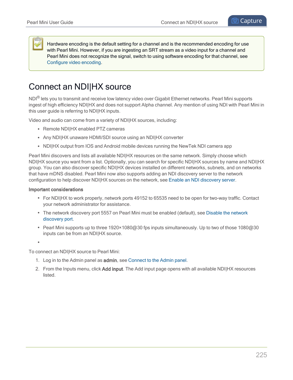 Connect an ndi|hx source | Epiphan Pearl Mini Live Video Production System with 512GB SSD (NA/JP) User Manual | Page 236 / 459