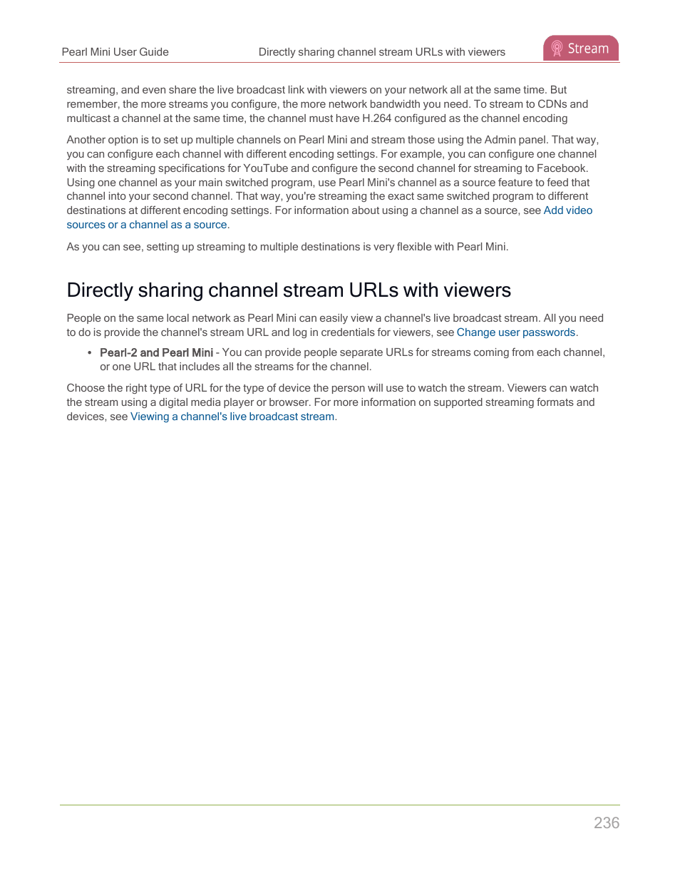 Directly sharing channel stream urls with viewers | Epiphan Pearl Mini Live Video Production System with 512GB SSD (NA/JP) User Manual | Page 247 / 459