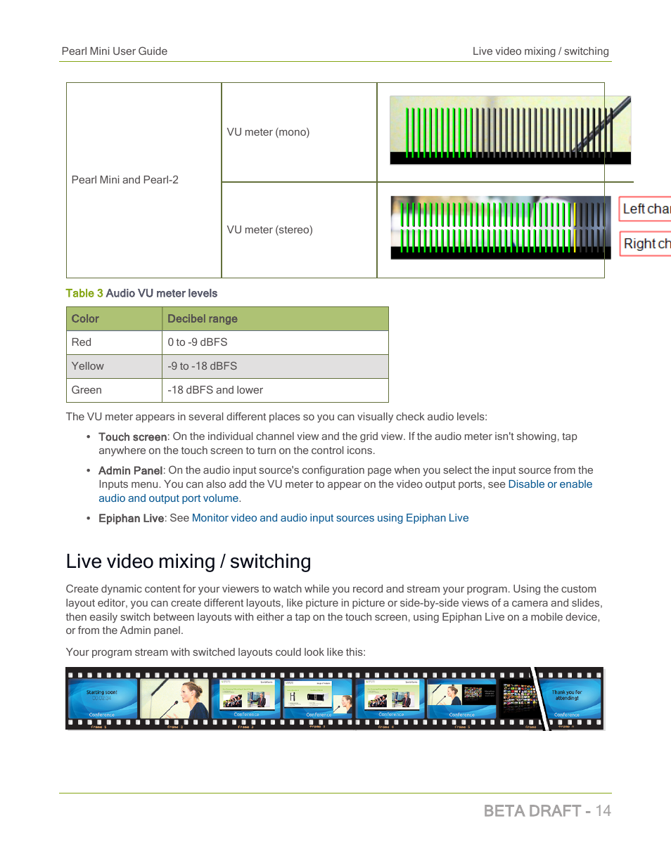 Live video mixing / switching, Beta draft - 14 | Epiphan Pearl Mini Live Video Production System with 512GB SSD (NA/JP) User Manual | Page 25 / 459