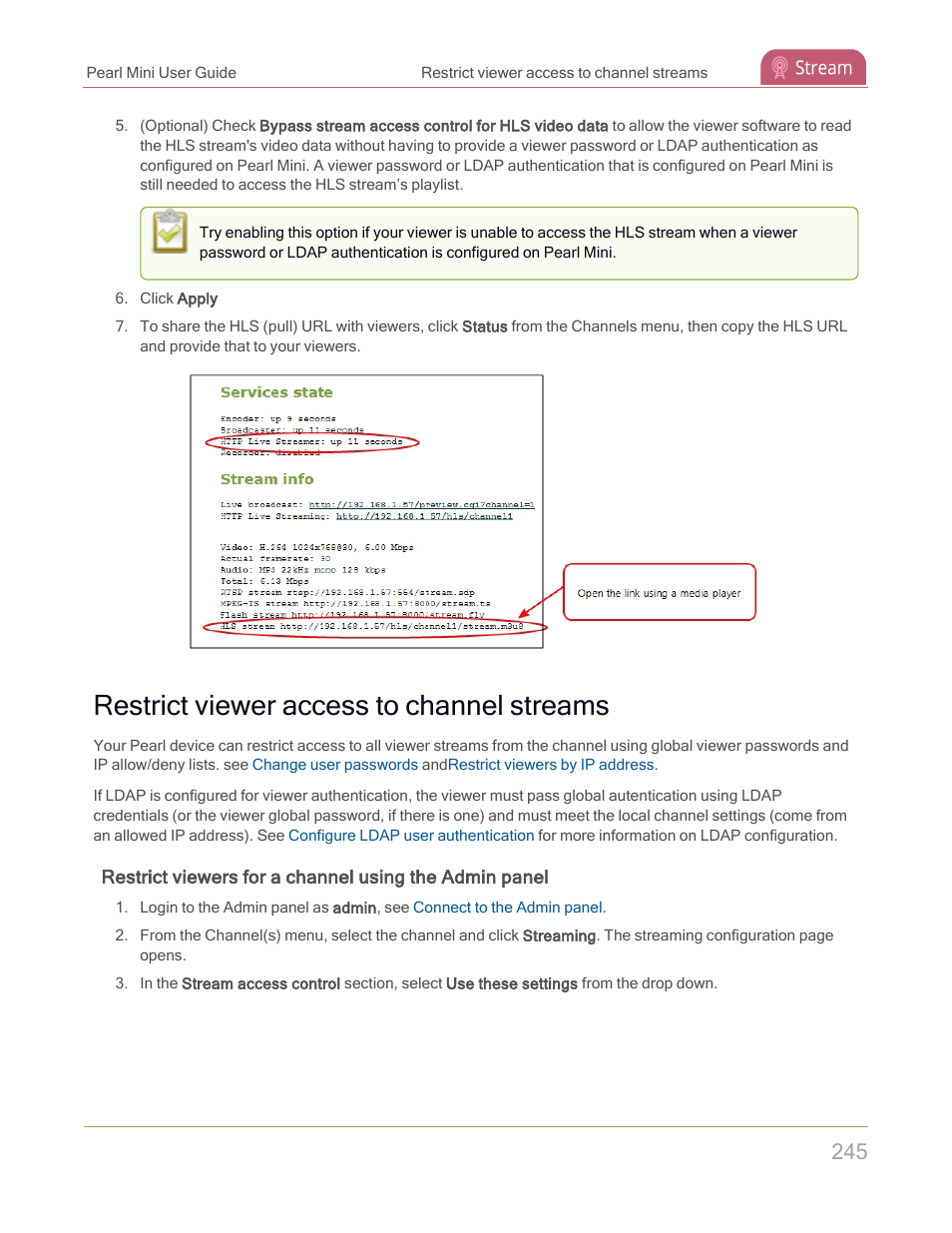 Restrict viewer access to channel streams | Epiphan Pearl Mini Live Video Production System with 512GB SSD (NA/JP) User Manual | Page 256 / 459