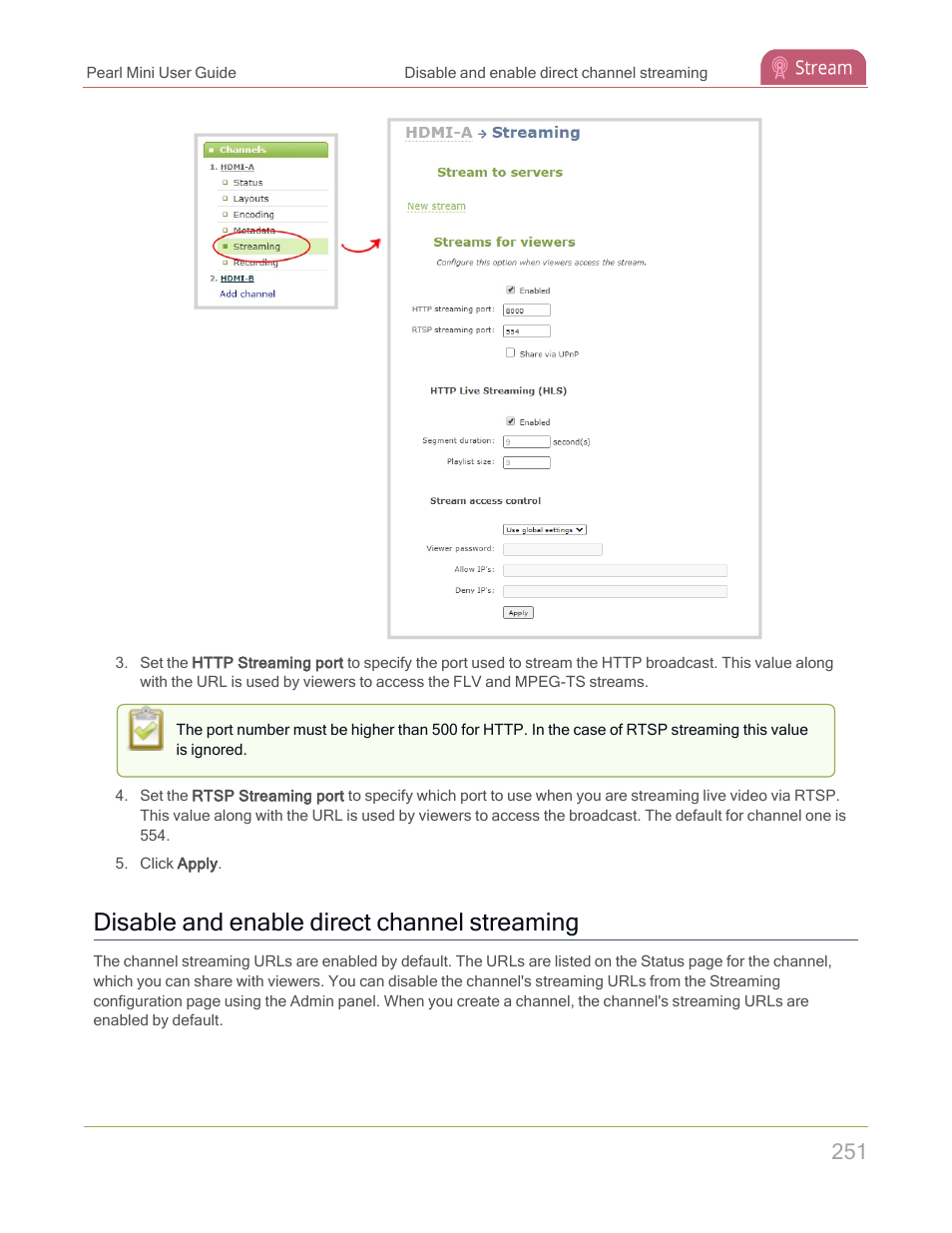 Disable and enable direct channel streaming | Epiphan Pearl Mini Live Video Production System with 512GB SSD (NA/JP) User Manual | Page 262 / 459