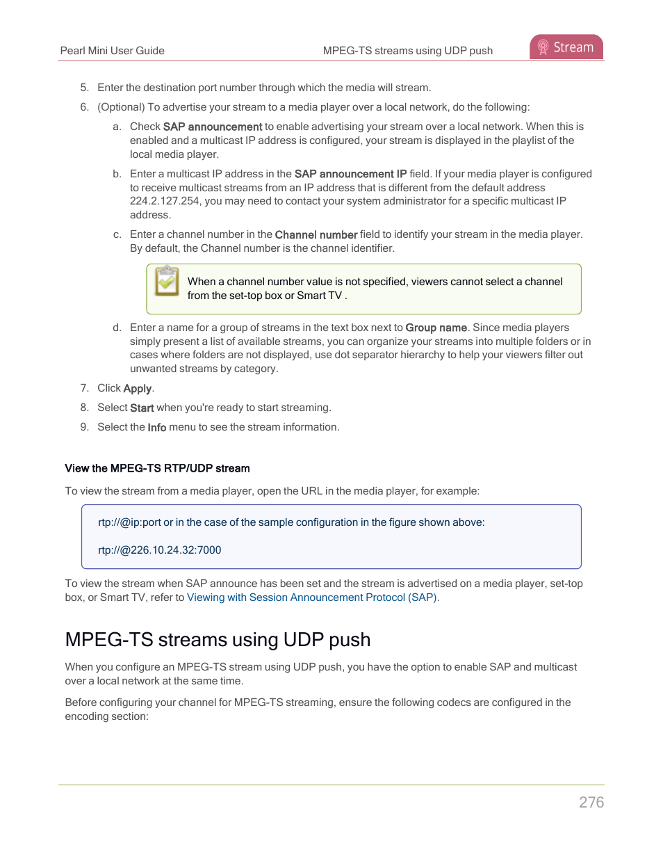 Mpeg-ts streams using udp push | Epiphan Pearl Mini Live Video Production System with 512GB SSD (NA/JP) User Manual | Page 287 / 459