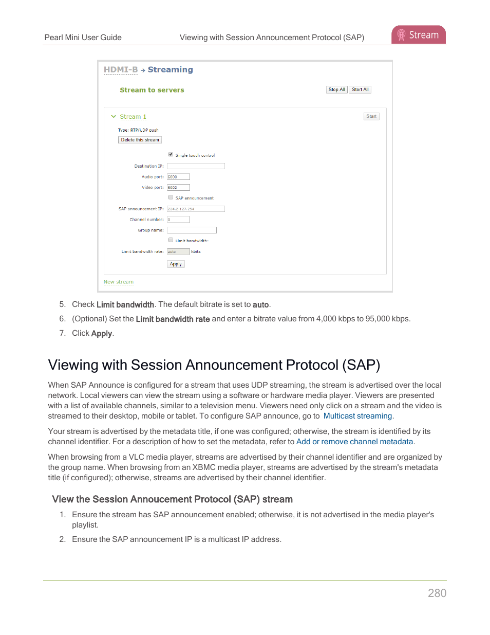 Viewing with session announcement protocol (sap) | Epiphan Pearl Mini Live Video Production System with 512GB SSD (NA/JP) User Manual | Page 291 / 459