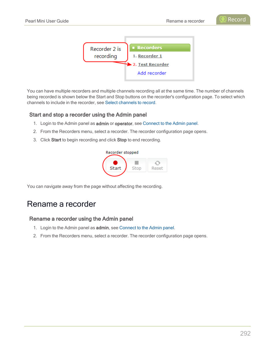 Rename a recorder | Epiphan Pearl Mini Live Video Production System with 512GB SSD (NA/JP) User Manual | Page 303 / 459