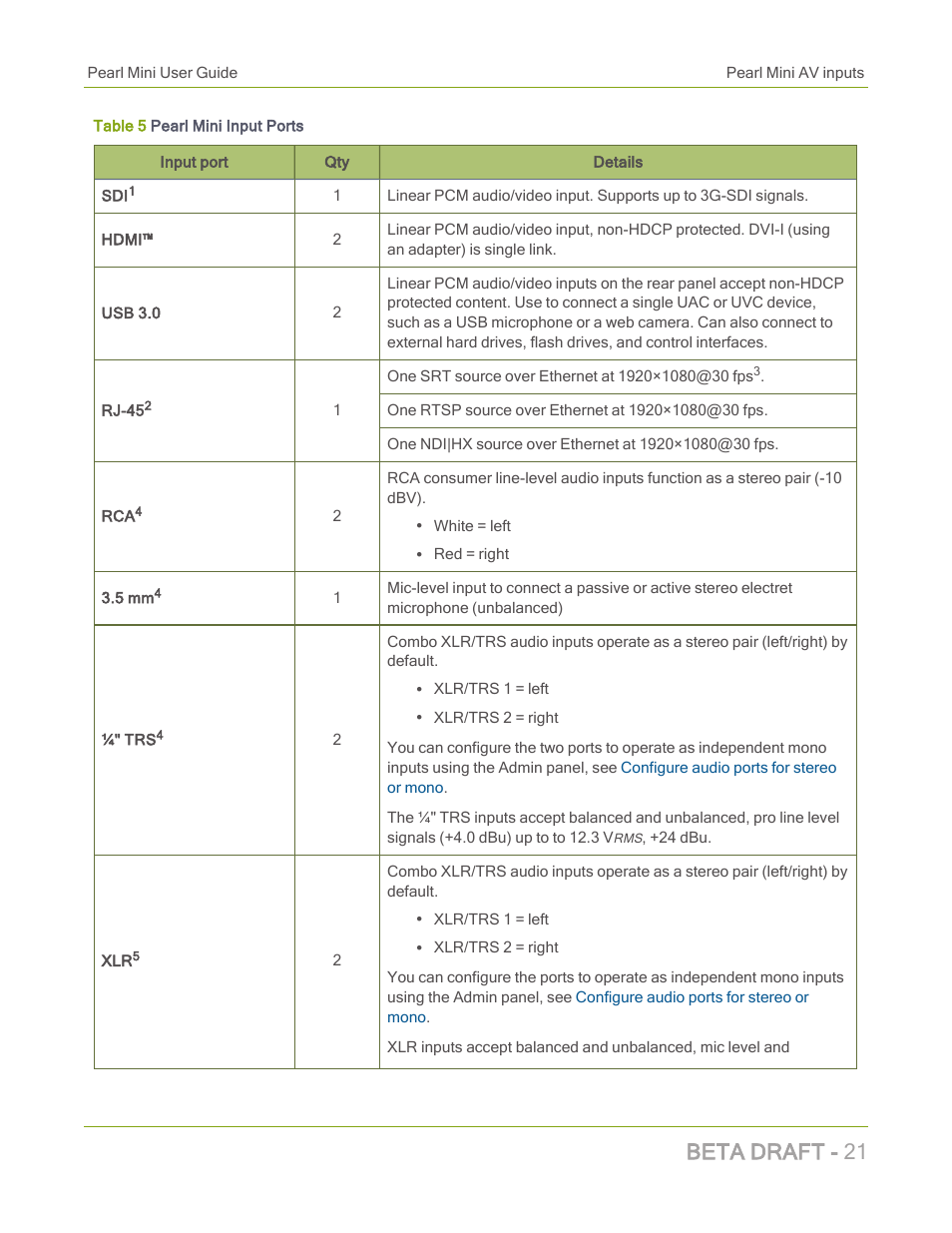 Beta draft - 21 | Epiphan Pearl Mini Live Video Production System with 512GB SSD (NA/JP) User Manual | Page 32 / 459