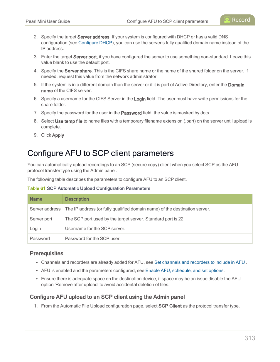 Configure afu to scp client parameters | Epiphan Pearl Mini Live Video Production System with 512GB SSD (NA/JP) User Manual | Page 324 / 459