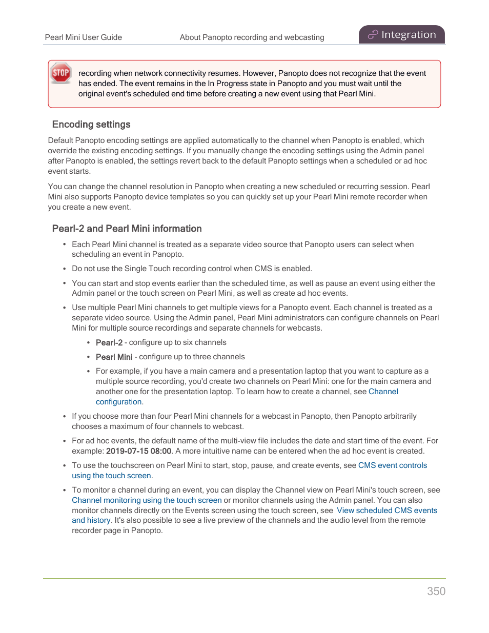Encoding settings, Pearl-2 and pearl mini information | Epiphan Pearl Mini Live Video Production System with 512GB SSD (NA/JP) User Manual | Page 361 / 459