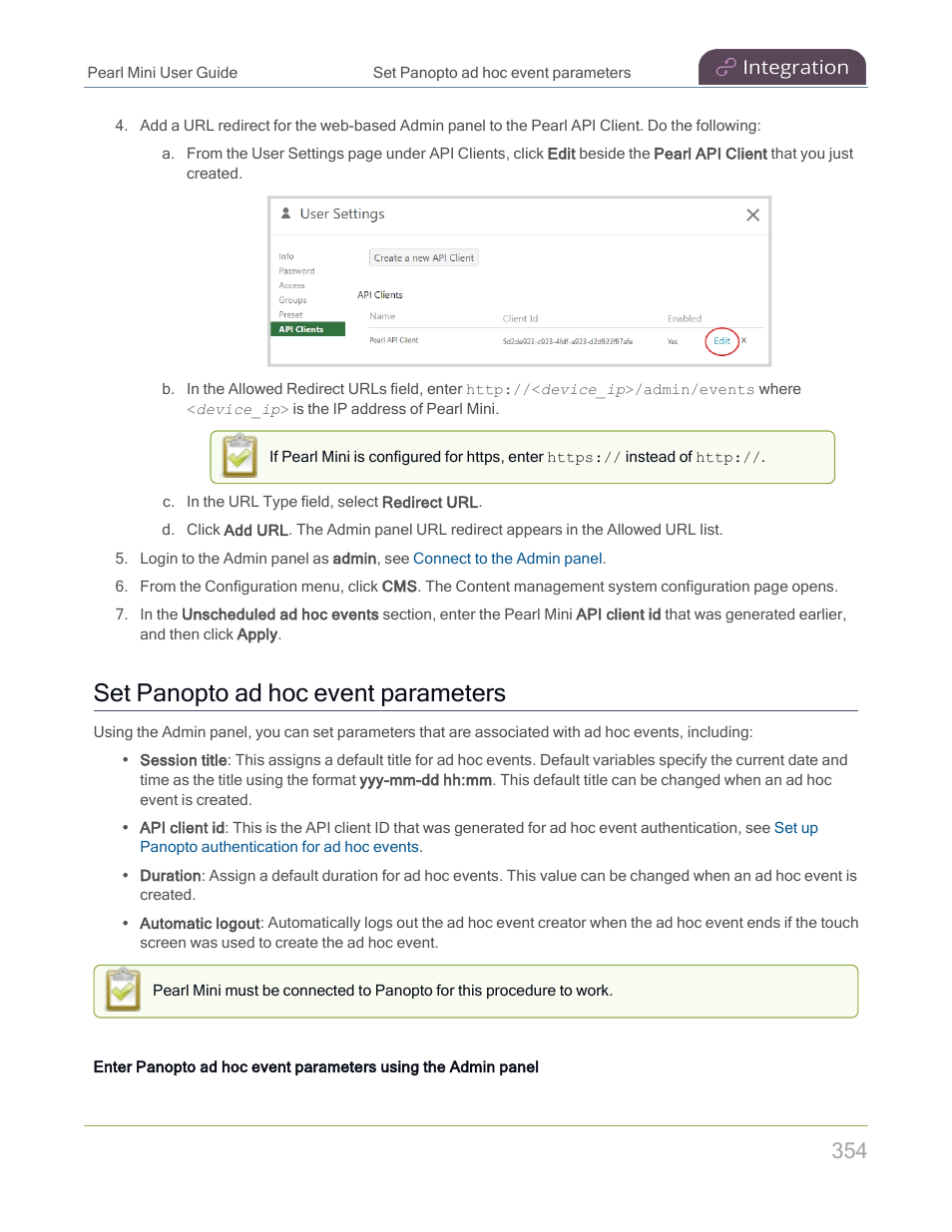 Set panopto ad hoc event parameters | Epiphan Pearl Mini Live Video Production System with 512GB SSD (NA/JP) User Manual | Page 365 / 459