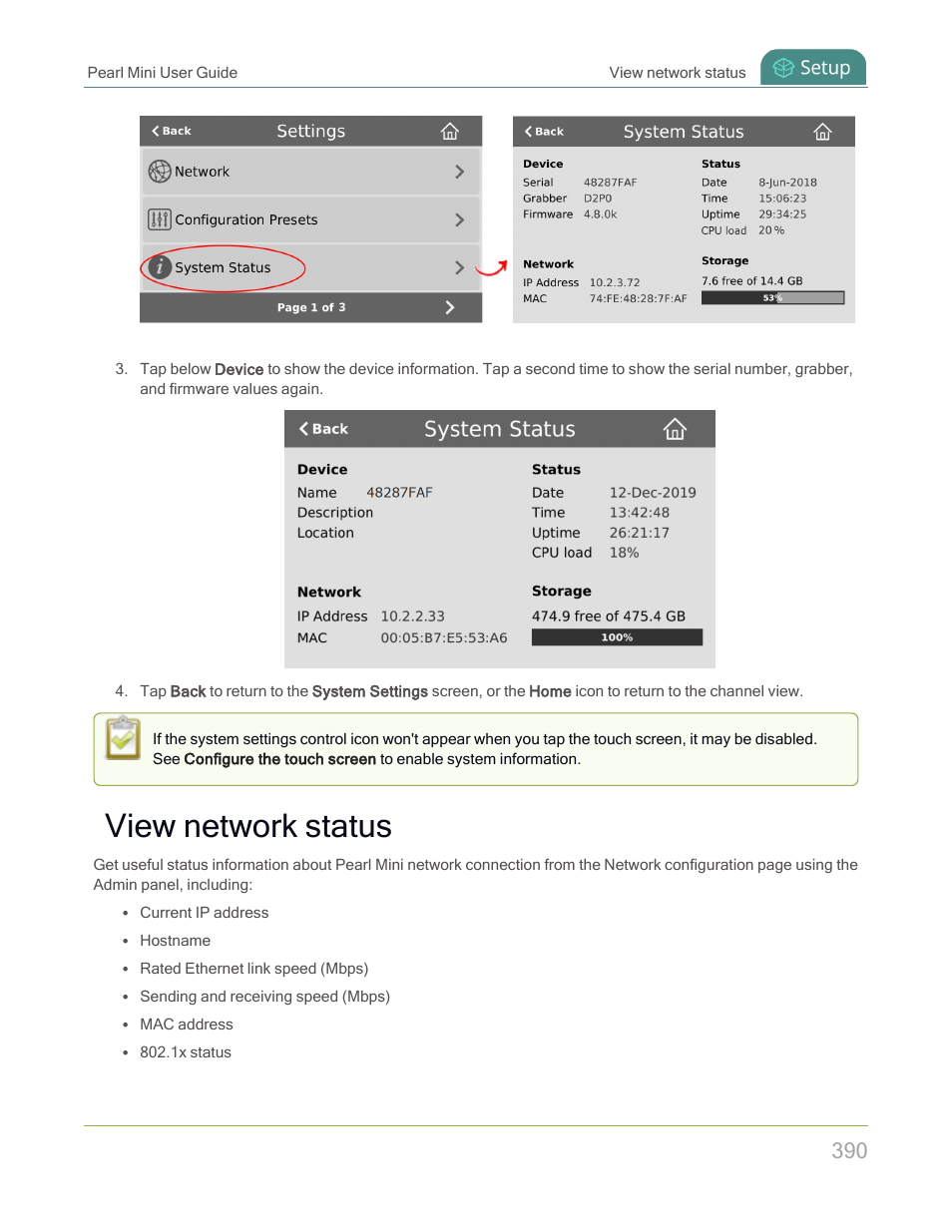 View network status | Epiphan Pearl Mini Live Video Production System with 512GB SSD (NA/JP) User Manual | Page 401 / 459