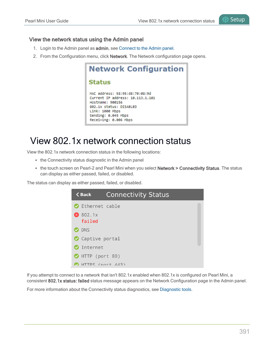View 802.1x network connection status | Epiphan Pearl Mini Live Video Production System with 512GB SSD (NA/JP) User Manual | Page 402 / 459