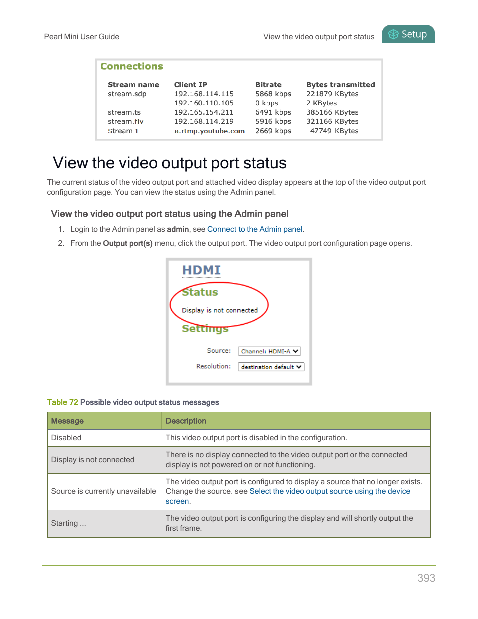 View the video output port status | Epiphan Pearl Mini Live Video Production System with 512GB SSD (NA/JP) User Manual | Page 404 / 459