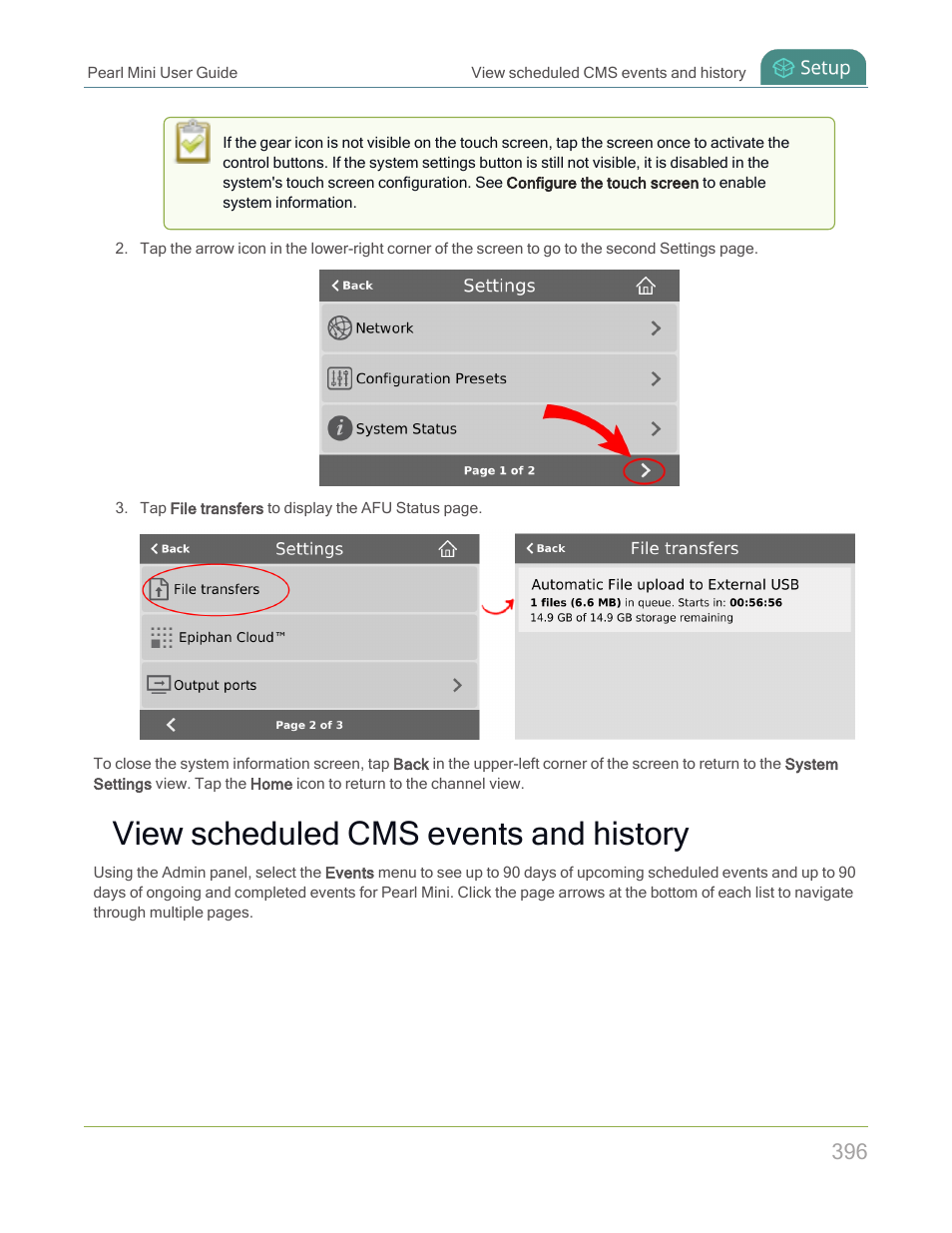 View scheduled cms events and history | Epiphan Pearl Mini Live Video Production System with 512GB SSD (NA/JP) User Manual | Page 407 / 459