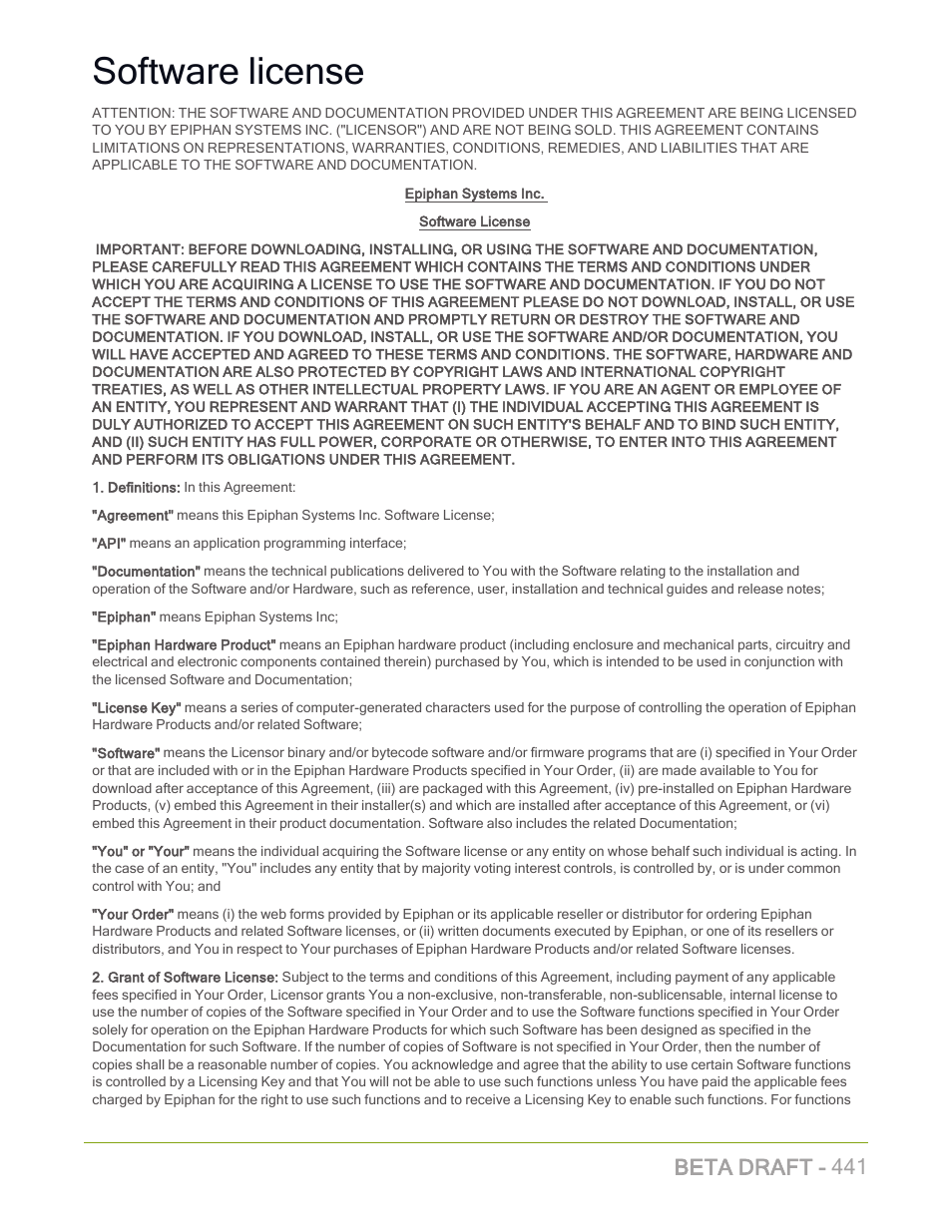 Software license, Beta draft - 441 | Epiphan Pearl Mini Live Video Production System with 512GB SSD (NA/JP) User Manual | Page 452 / 459