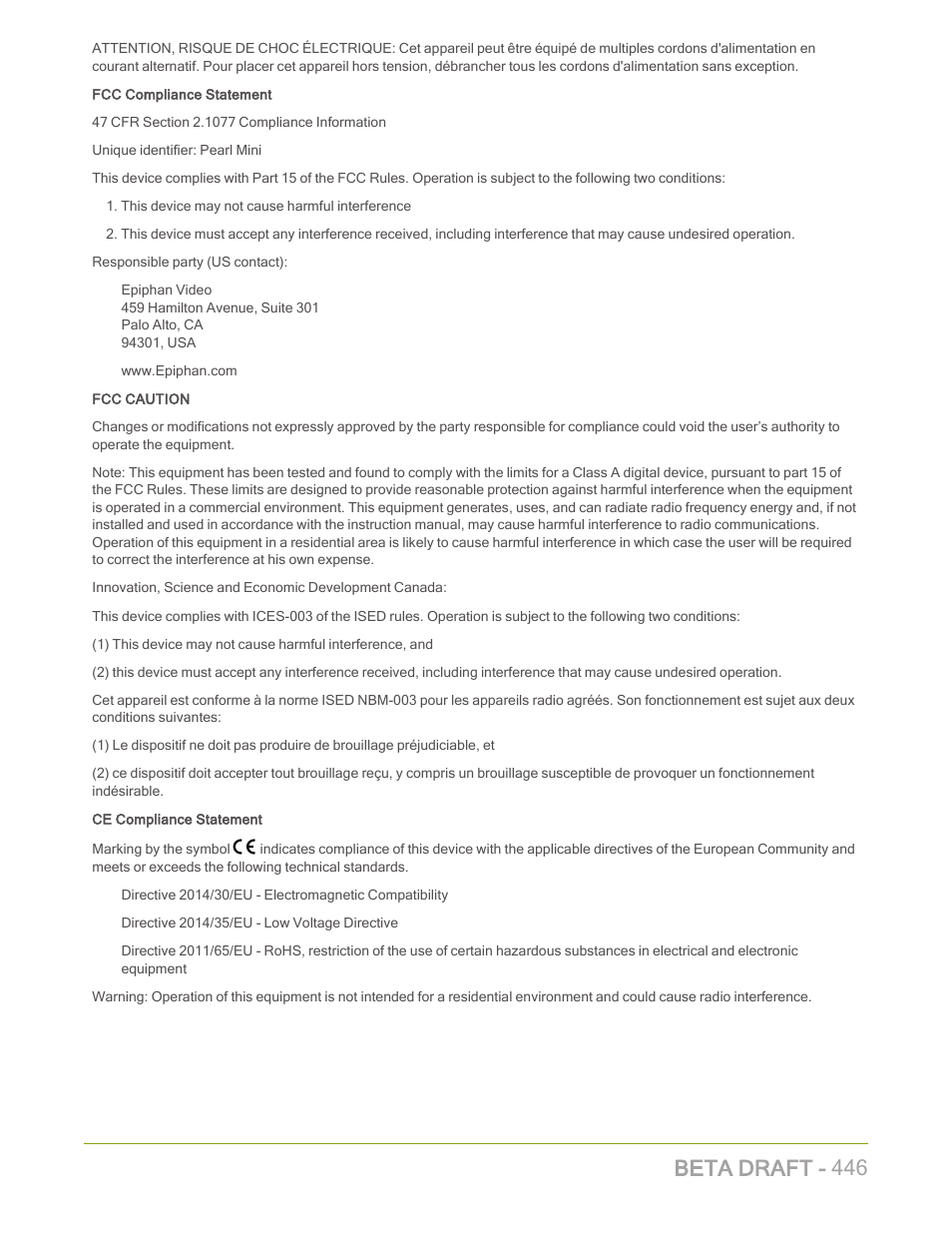 Beta draft - 446 | Epiphan Pearl Mini Live Video Production System with 512GB SSD (NA/JP) User Manual | Page 457 / 459