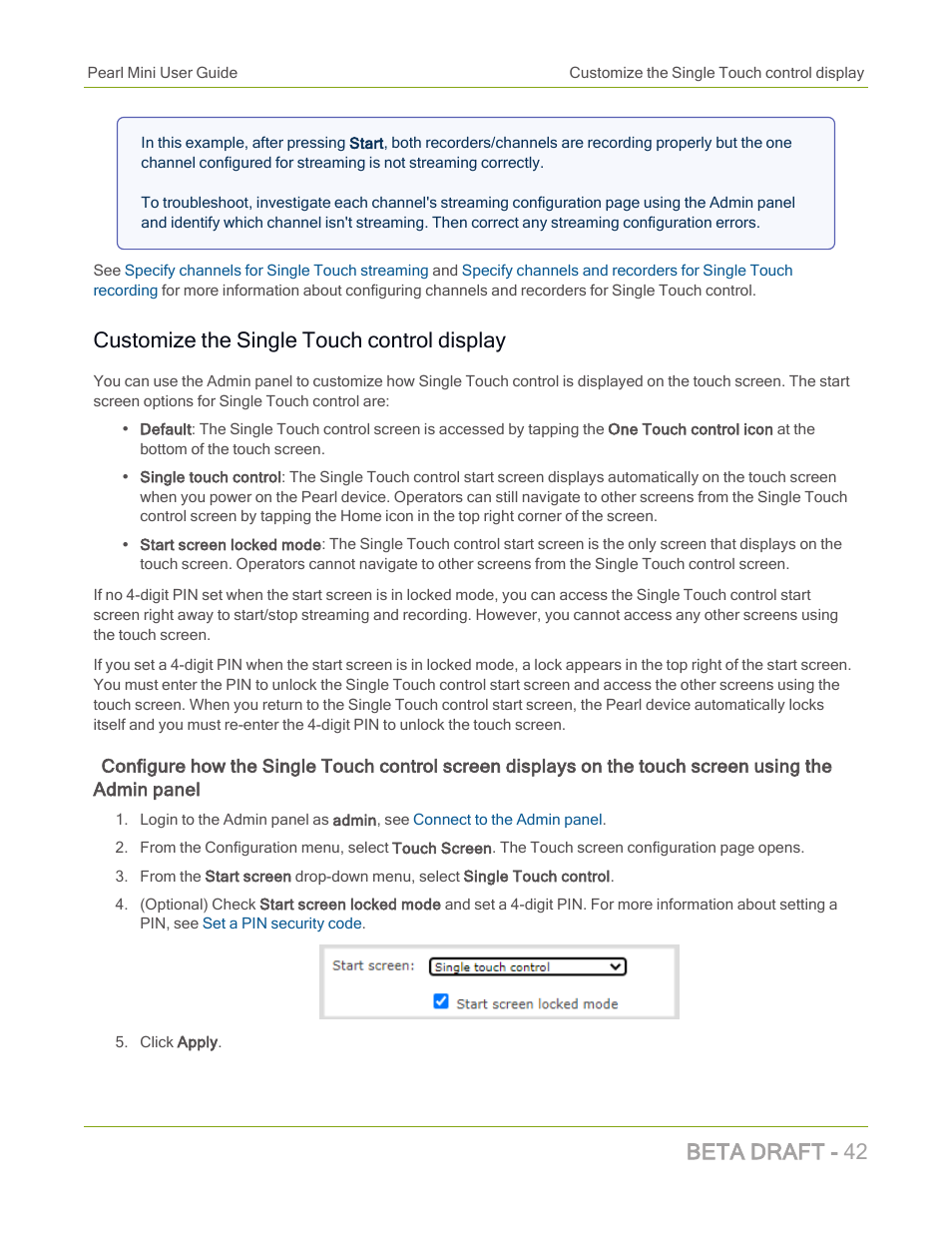Customize the single touch control display, Beta draft - 42 | Epiphan Pearl Mini Live Video Production System with 512GB SSD (NA/JP) User Manual | Page 53 / 459