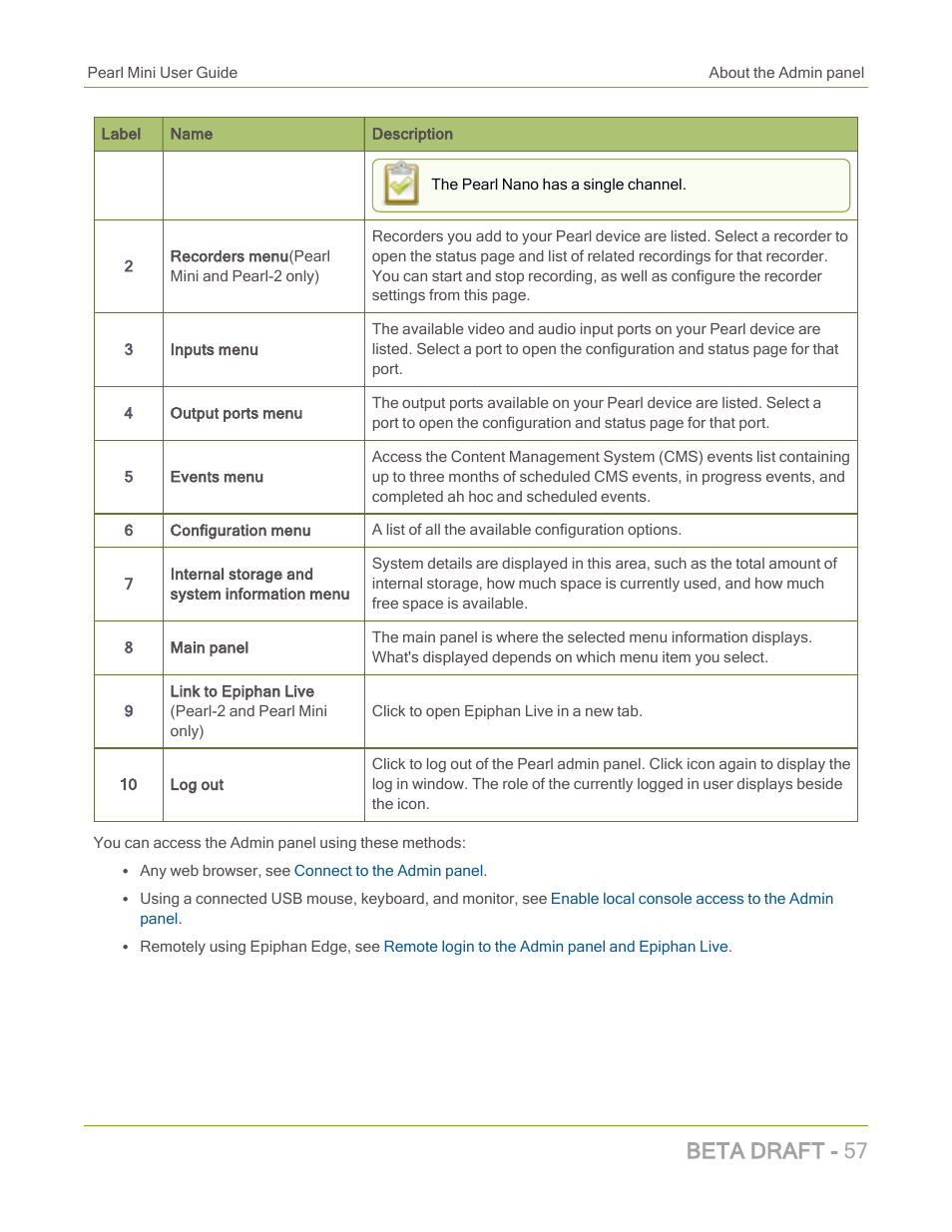 Beta draft - 57 | Epiphan Pearl Mini Live Video Production System with 512GB SSD (NA/JP) User Manual | Page 68 / 459