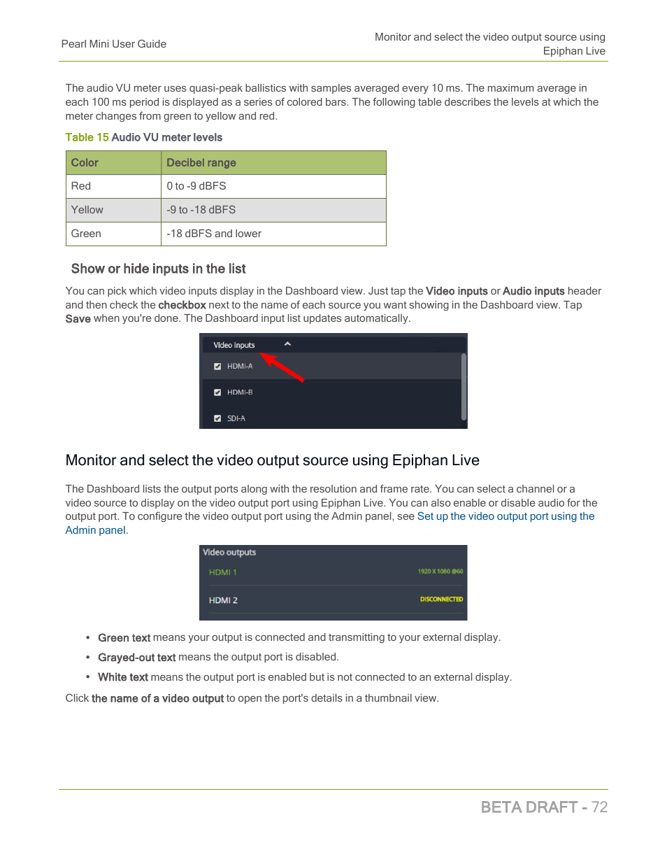 Beta draft - 72 | Epiphan Pearl Mini Live Video Production System with 512GB SSD (NA/JP) User Manual | Page 83 / 459