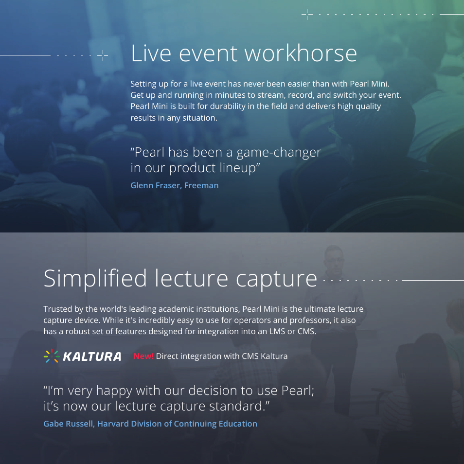Live event workhorse, Simpliﬁed lecture capture | Epiphan Pearl Mini Live Video Production System User Manual | Page 3 / 8
